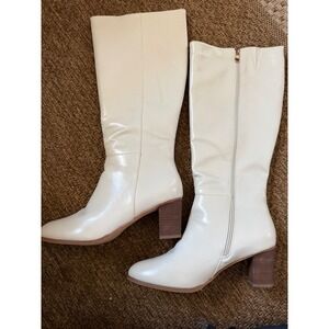 Boston Design Studio high Boots Womens Size 11 Block Heel Cream White